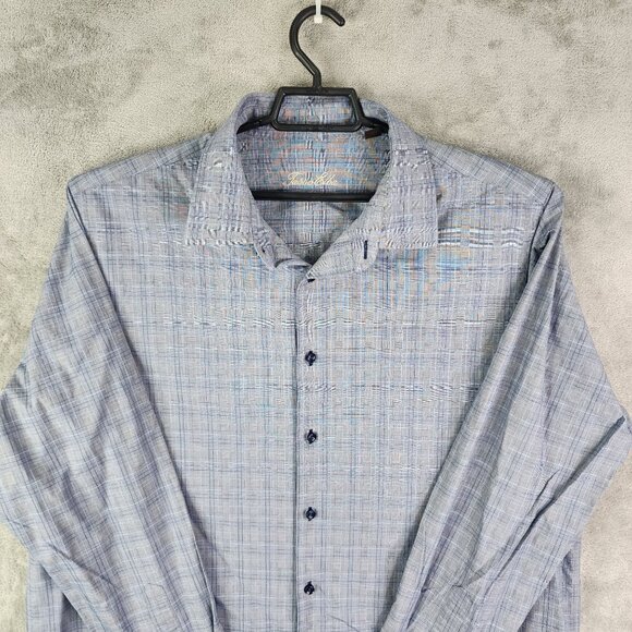 Men's Tasso Elba Shirt Blue & Gray Plaid Long Sleeve Button-Down Size XXL - Picture 4 of 10